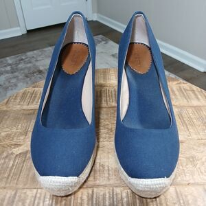 J. Crew Seville Espadrille Women's Size 9 Slip On Wedge Heel Navy Blue Preppy